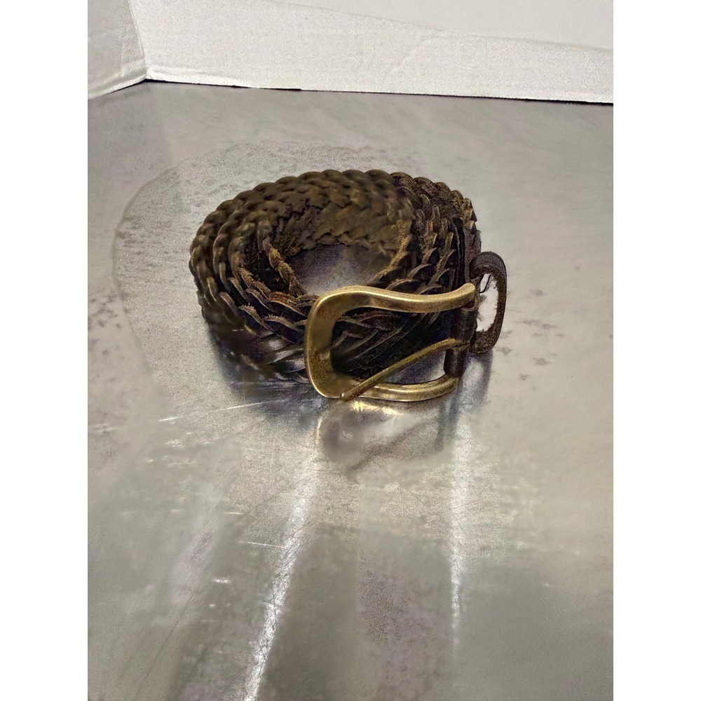 Brighton Mens Braided Leather Belt 38 & Black Woven Belt 42 Lot 2 USA Brass